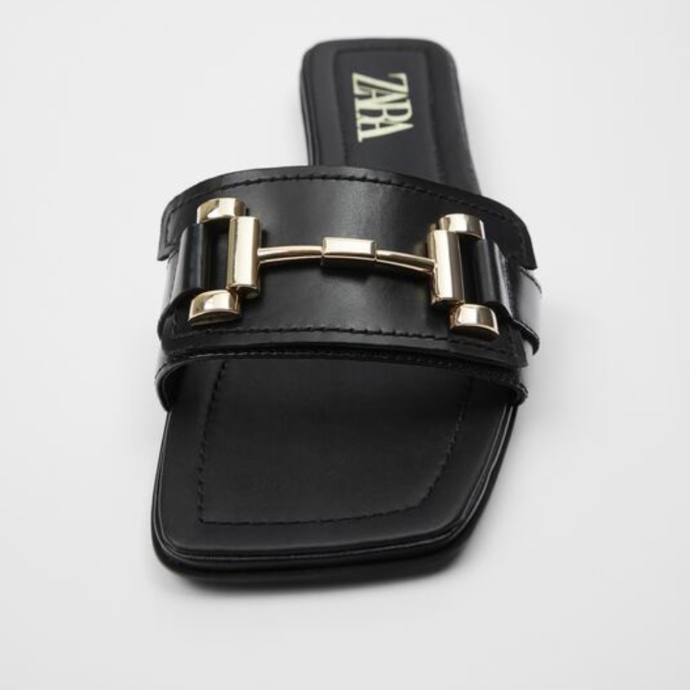 ZARA FLAT LEATHER SANDALS WITH BUCKLE - Picture 3 of 8
